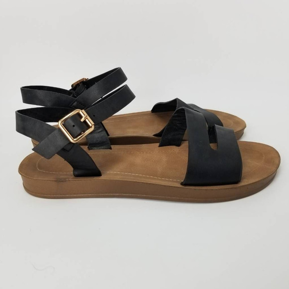 Rouge Helium Womens Ankle Strap Sandals Black Cut Out Adjustable Buckle Size 9 - Picture 1 of 10